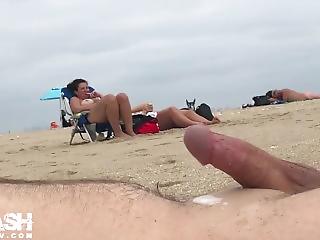 Milf naked handjob penis on beach